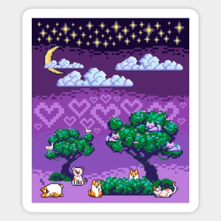 Pixelated Night Sky with Our Favorite Furry Friends Sticker